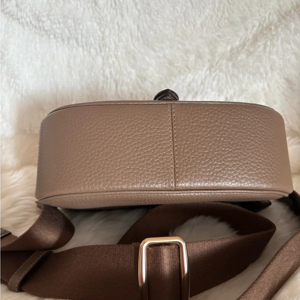 Coach Taupe Pebbled Leather Flap Crossbody with Gold Hardware